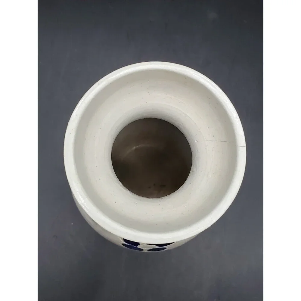 Vintage Williamsburg Pottery of Virginia Vase with Single Blue Flower